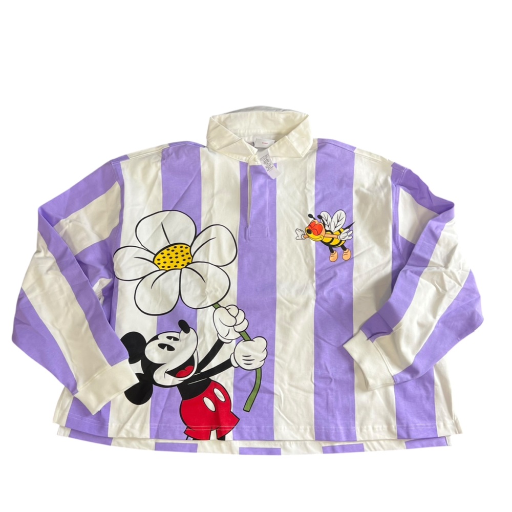 Disney Long Sleeve Rugby Shirt in Lavender and White with Mickey Graphic